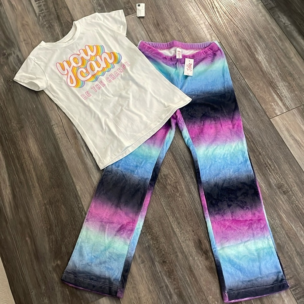 justice tie dye ombré plush pajama pants and short sleeve tween tee size 12 NEW